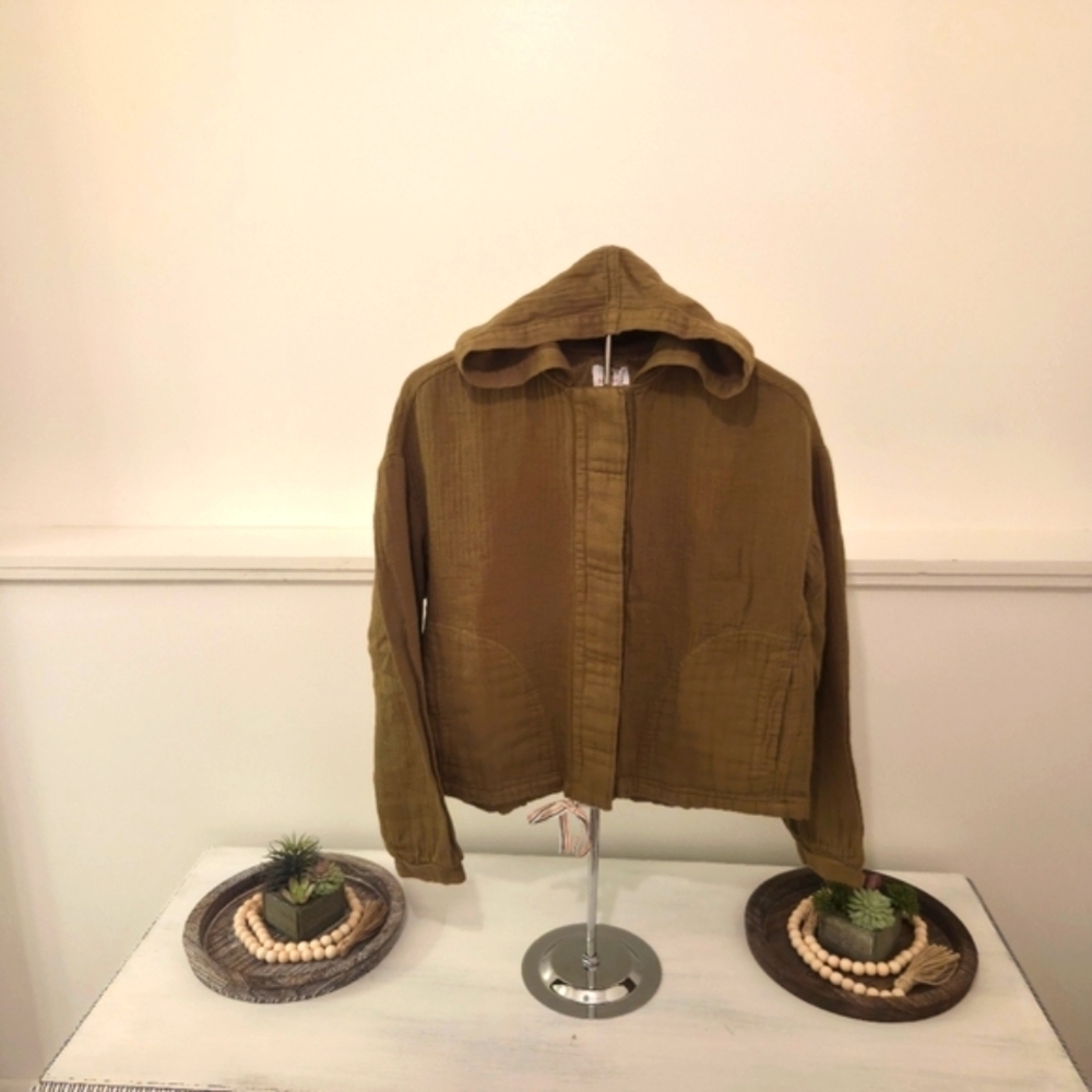Sundry By Anthropologie Olive Green "Golden Hour" Utility Shacket Soft!! - Picture 6 of 8